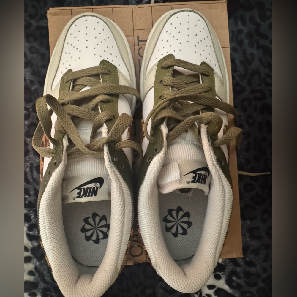 Nike Dunk Low Olive and White Casual Sneakers - Picture 7 of 8